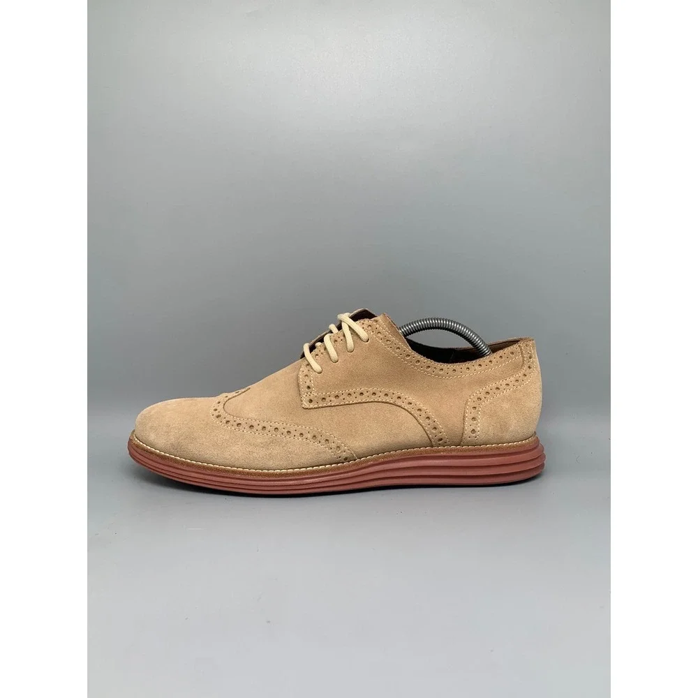 Cole Haan LunarGrand Tan Suede Wingtip Oxford Shoes C10228 Men's Sz 10.5
